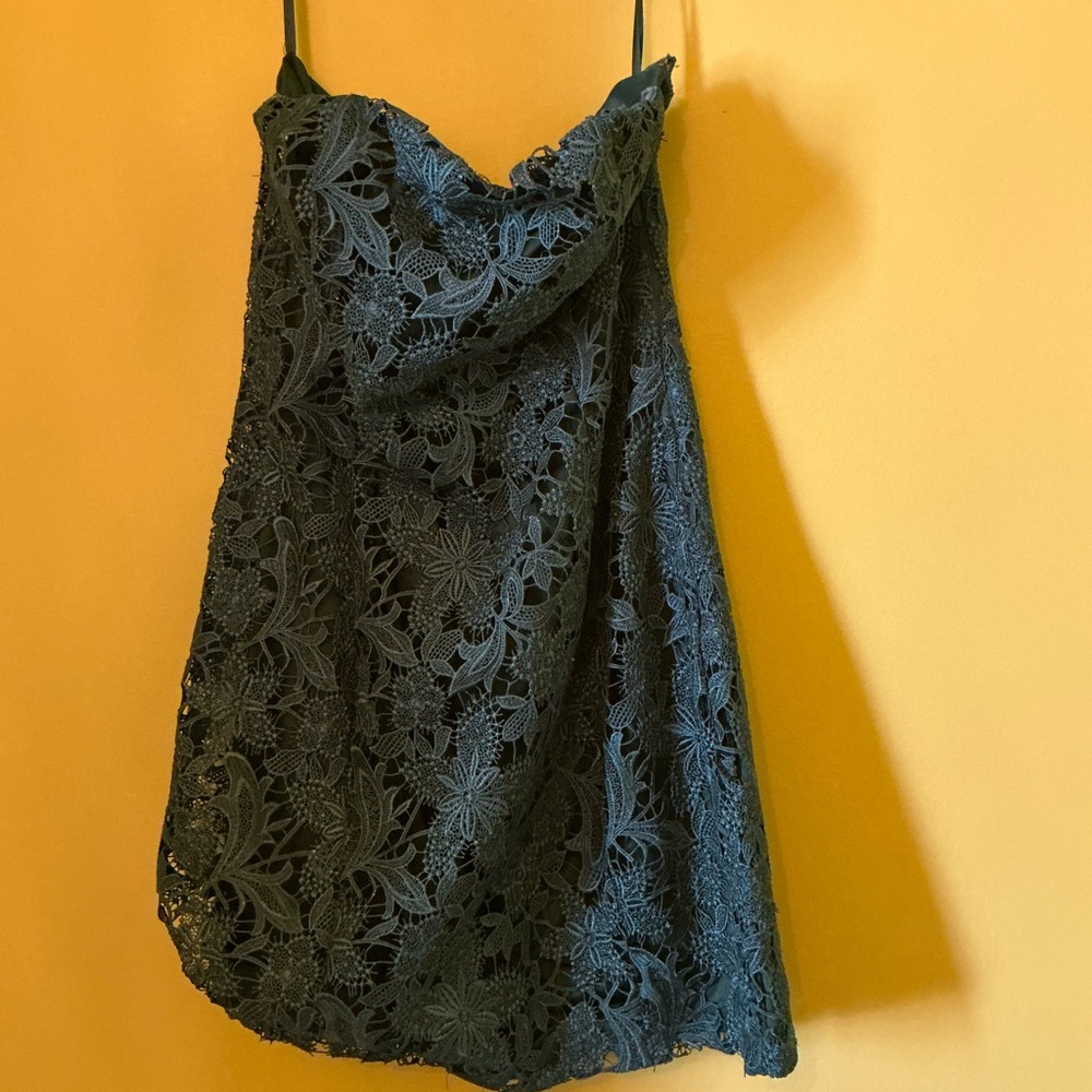 Anthropologie C. Luce Emerald Green Lace Strapless Mini Dress